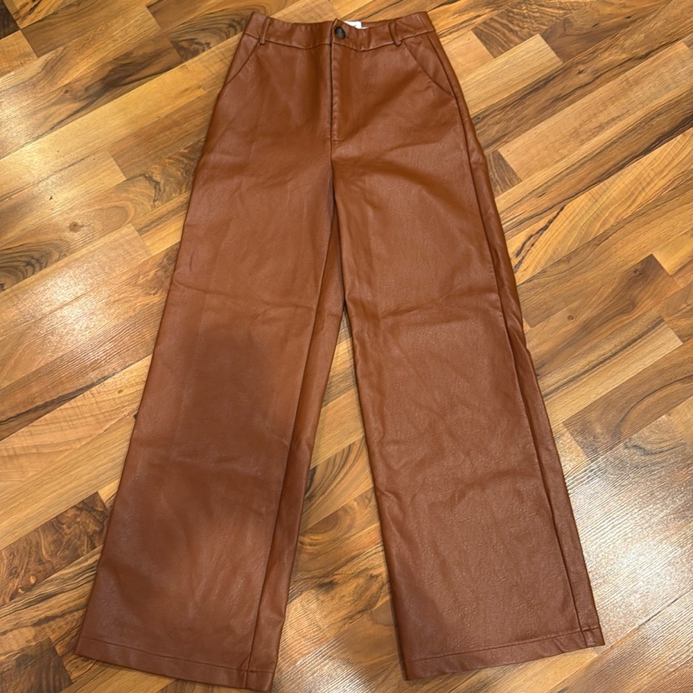 Princess Polly faux leather wide leg trouser‎ pant size 2